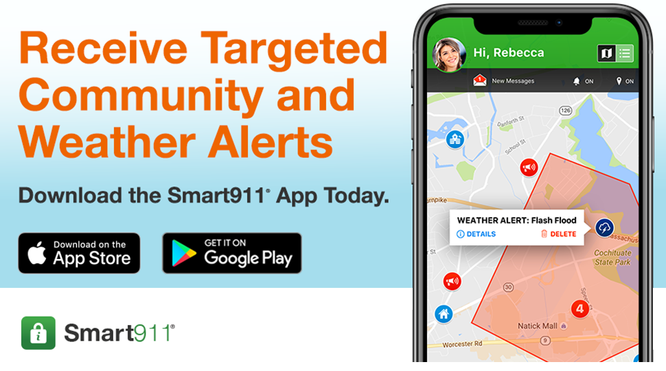 Receive Targeted Community and Weather Alerts. Download the Smart911 app today at the Apple Store or get it on Google Play.