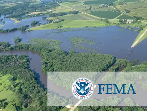 image of large scale flooding with the FEMA logo over top 