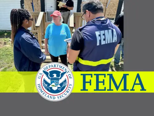 FEMA disaster assistance teams meeting with disaster survivors.