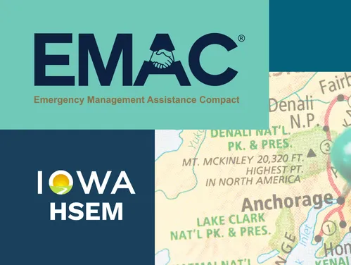 HSEM logo and EMAC logo over a map of Alaska