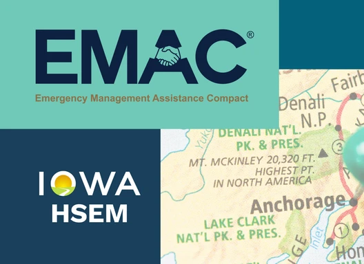 HSEM logo and EMAC logo over a map of Alaska