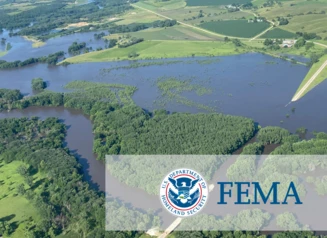 image of large scale flooding with the FEMA logo over top 