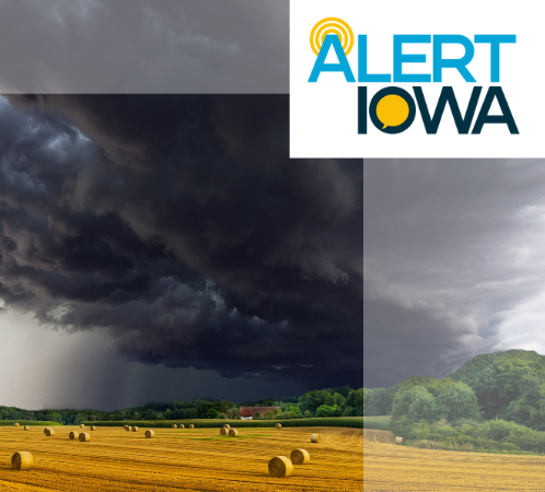 Alert Iowa Logo on image or rural Iowa thunderstorm