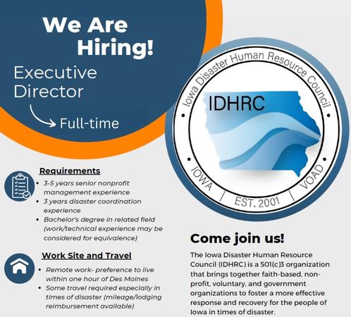 We are hiring at Iowa Disaster Human Resource Council, Full-time Executive Director